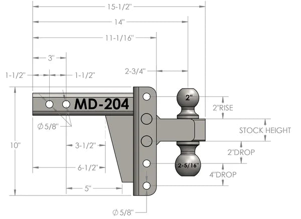 Bulletproof Medium Duty 4” Drop/Rise Hitch 2" Box Steel Shank