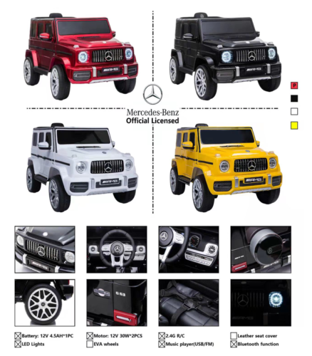 Mercedes Benz 12V Electric Kids Ride-on Car with Remote Control and MP3 Player in Burgundy, White, and Yellow