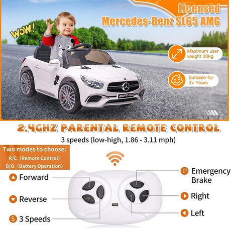 Mercedes-Benz AMG SL65 Licensed 12V Electric Ride-On Car with RC, MP3, and LED Lights for Kids
