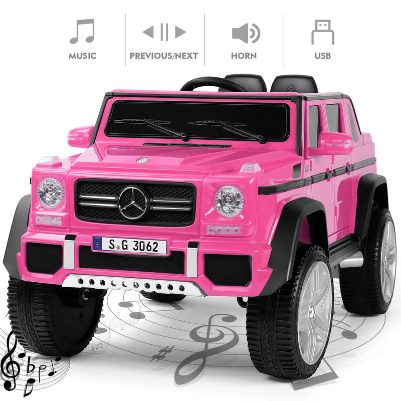 Mercedes-Benz G Wagon 12V Electric Kids Pink Ride On Car with LED Lights, Music, and Remote Control - Pink