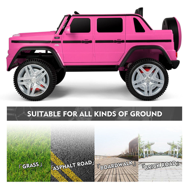 Mercedes-Benz G Wagon 12V Electric Kids Pink Ride On Car with LED Lights, Music, and Remote Control - Pink