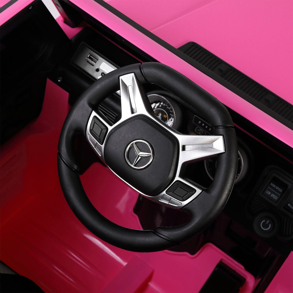 Mercedes-Benz G Wagon 12V Electric Kids Pink Ride On Car with LED Lights, Music, and Remote Control - Pink