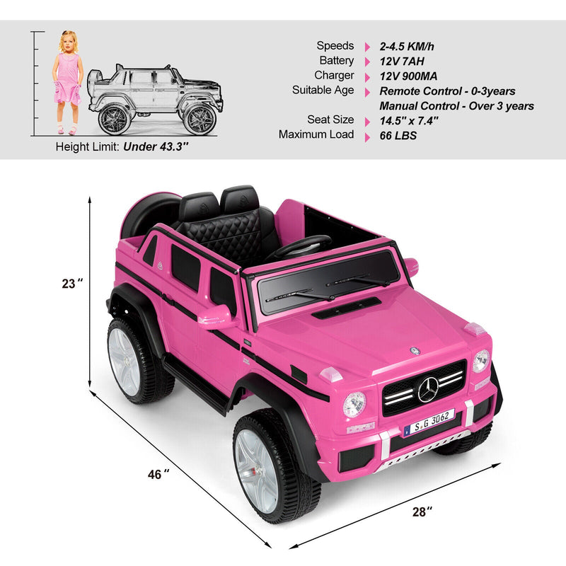 Mercedes-Benz Electric Ride-On Car for Kids with 3 Speeds, LED Lights, and RC Control - Pink
