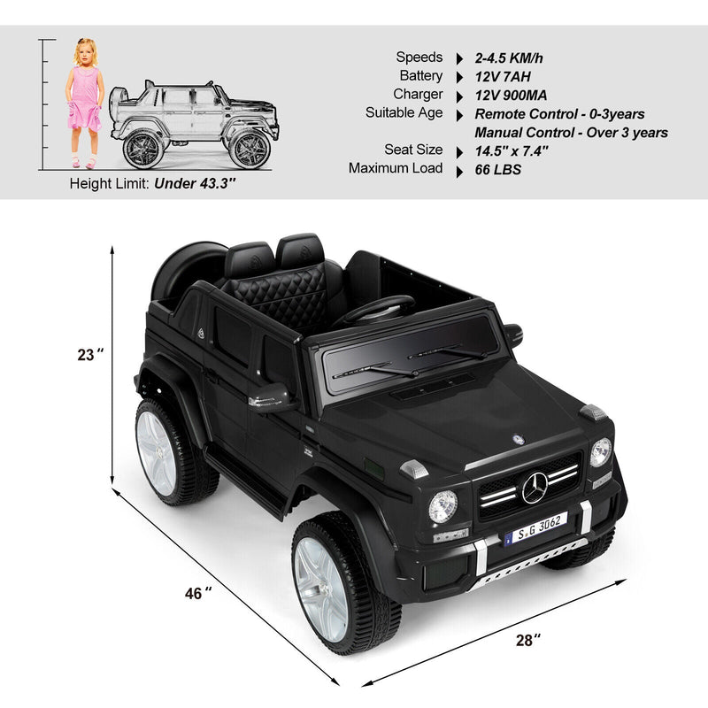 Mercedes-Benz Electric Ride-On Car for Kids with 3 Speeds, LED Lights, and Remote Control - Black