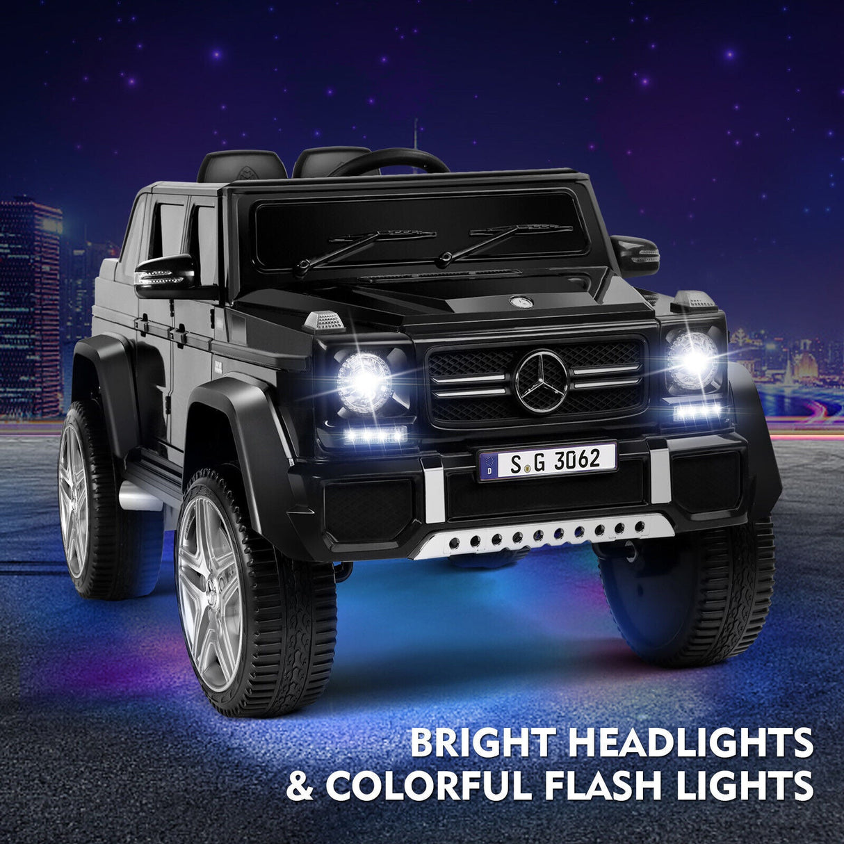 Mercedes-Benz Electric Ride-On Car for Kids with 3 Speeds, LED Lights, and Remote Control - Black