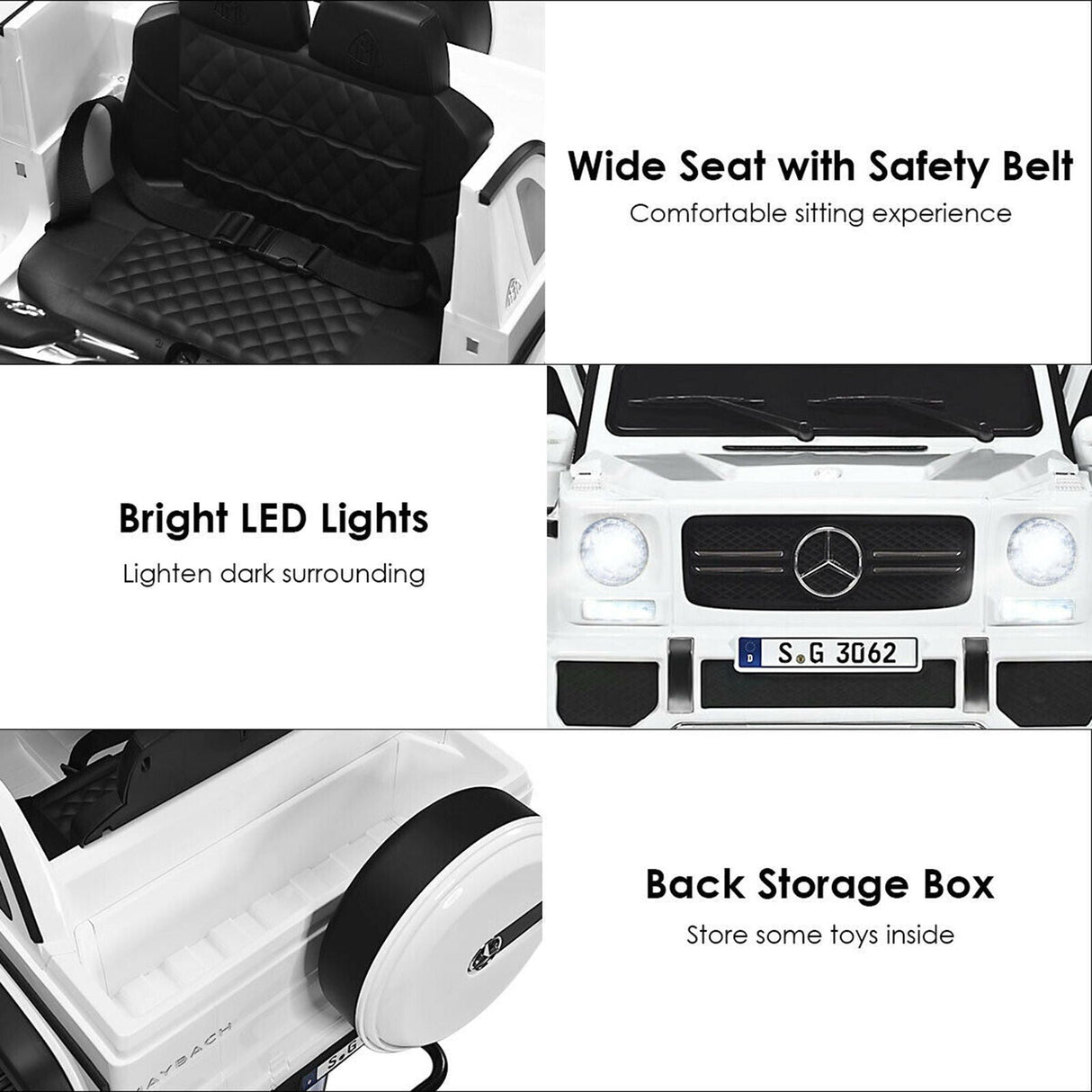 Mercedes-Benz Kids Ride On Car with RC Control and Trunk - 12V White