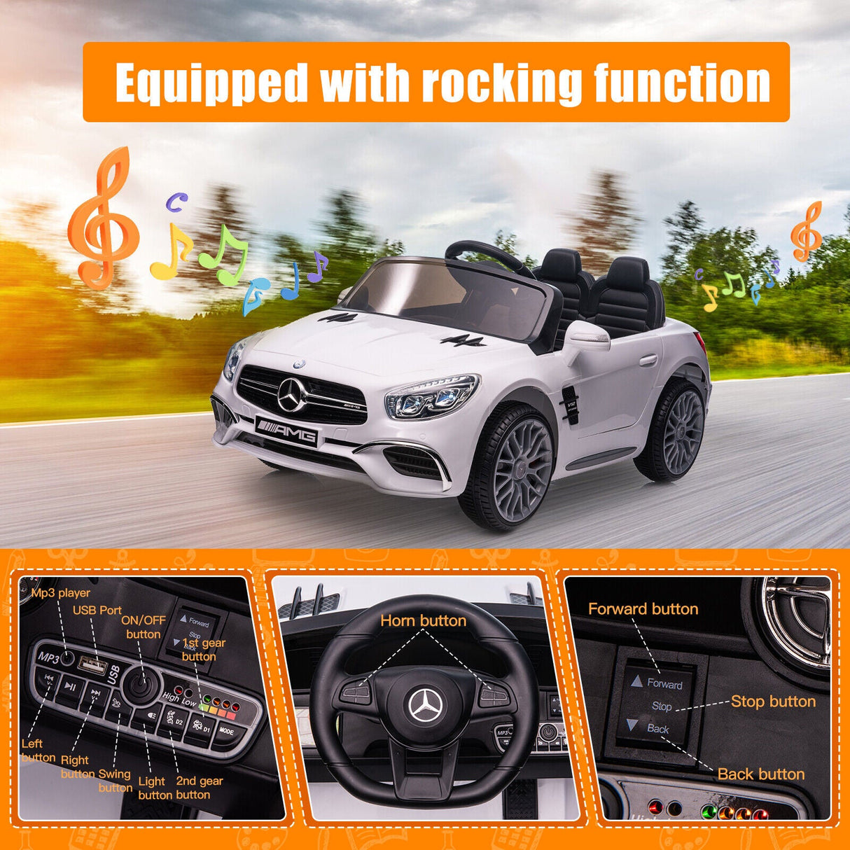 Mercedes-Benz Licensed 12V Electric Kids Ride-On Car with Battery Power