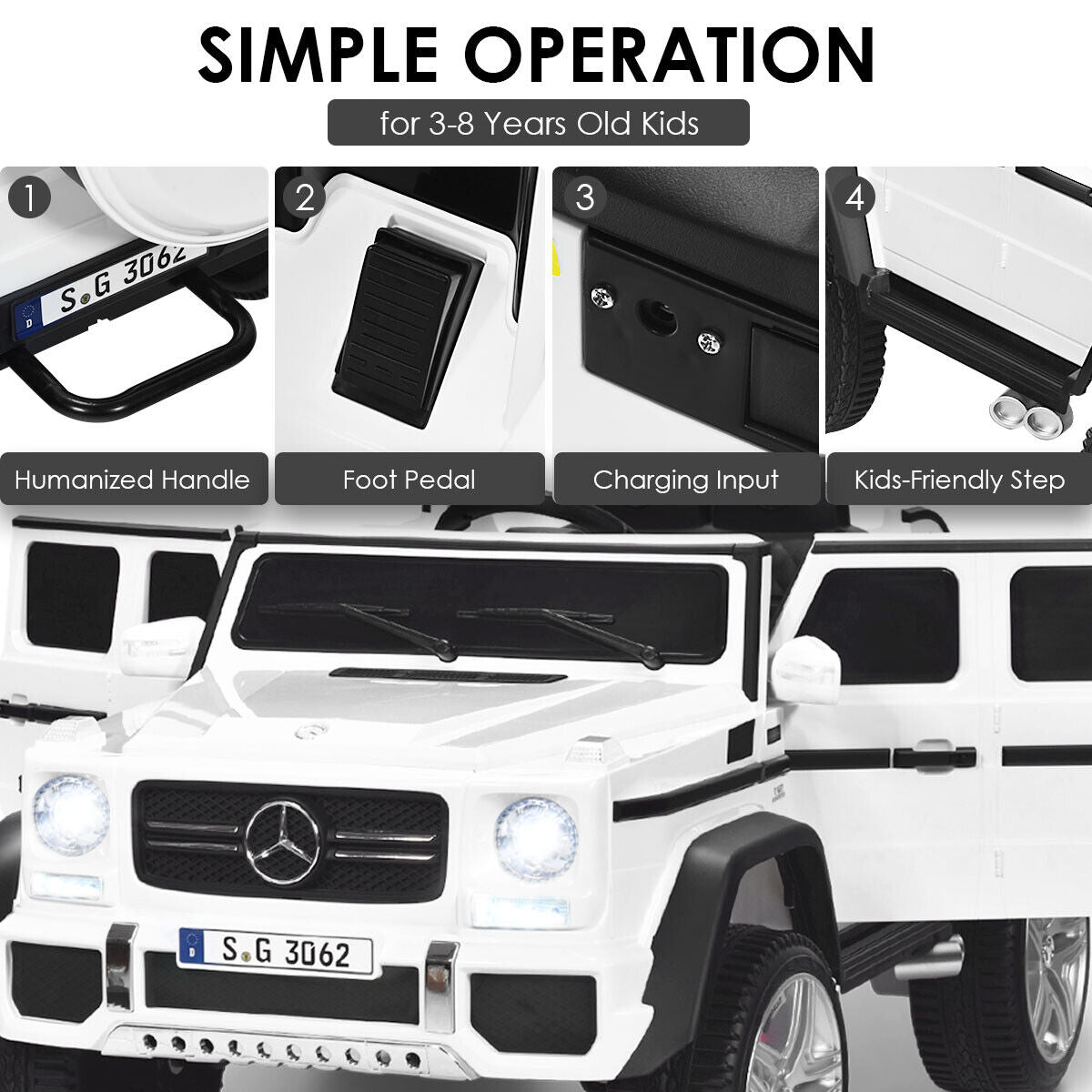 Mercedes-Benz Licensed 12V Kids Ride On Car with RC Control and Trunk in White