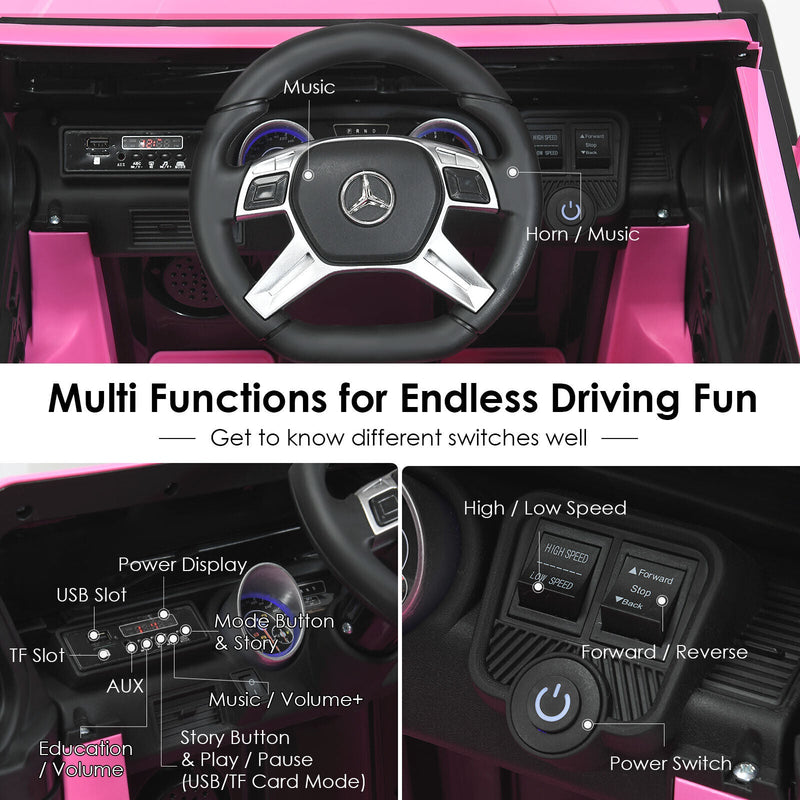 Mercedes-Benz Licensed 12V Pink Ride On Car for Kids with RC Control and Trunk