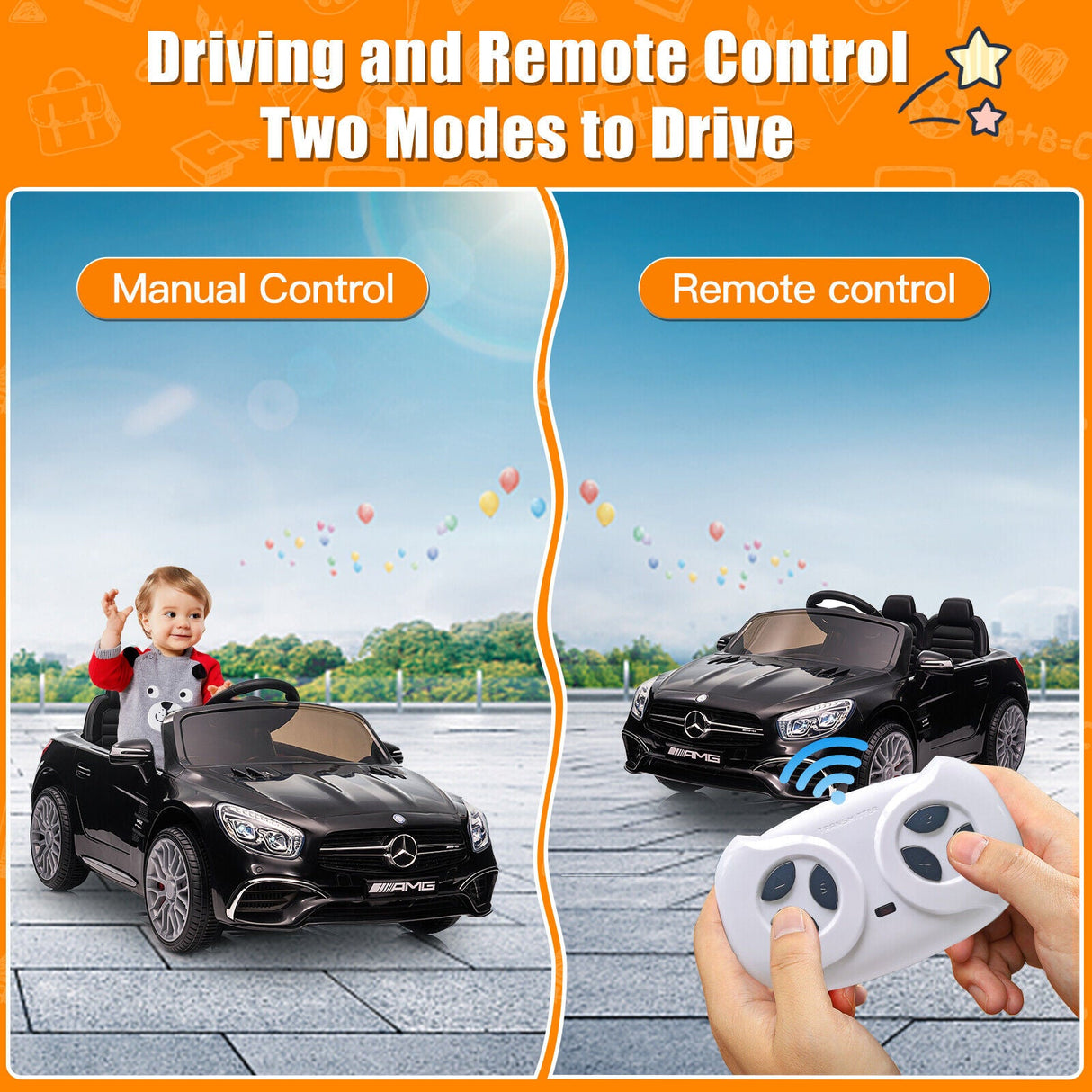 Mercedes-Benz Licensed Electric Ride-On Car for Kids with Remote Control and 2 Speed Options