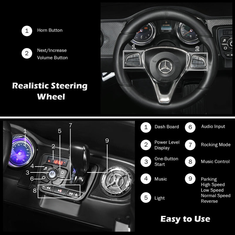 Mercedes Benz Licensed X Class RC 2-Seater 12V Kids Ride On Car with Trunk in Black