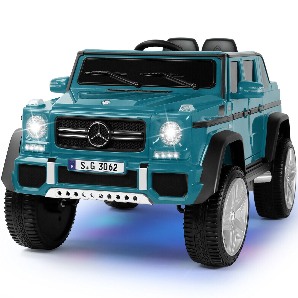 Mercedes-Benz Toy Truck Ride-On Car for Kids with LED Lights, Music, and Remote Control - 12V Blue Battery Powered