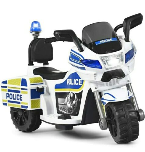 Motocicleta Eléctrica de 3 Ruedas para Niños y Niñas con Diseño de Policía para Montar en Bicicleta