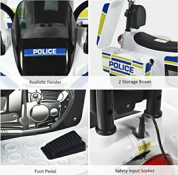 Motocicleta Eléctrica de 3 Ruedas para Niños y Niñas con Diseño de Policía para Montar en Bicicleta