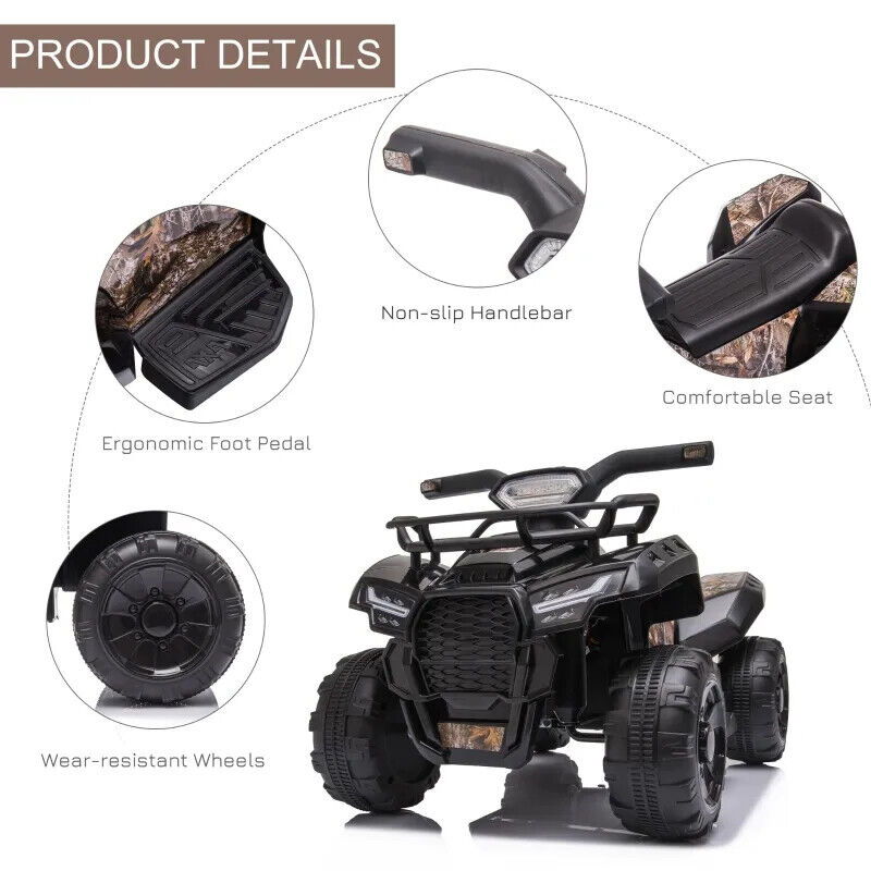 Music-Powered Black ATV for Kids Ages 18-36 Months