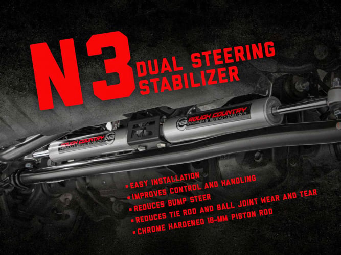 Rough Country N3 Steering Stabilizer Dual | 2-8 Inch Lift | Jeep Wrangler JK/Wrangler Unlimited (07-18)
