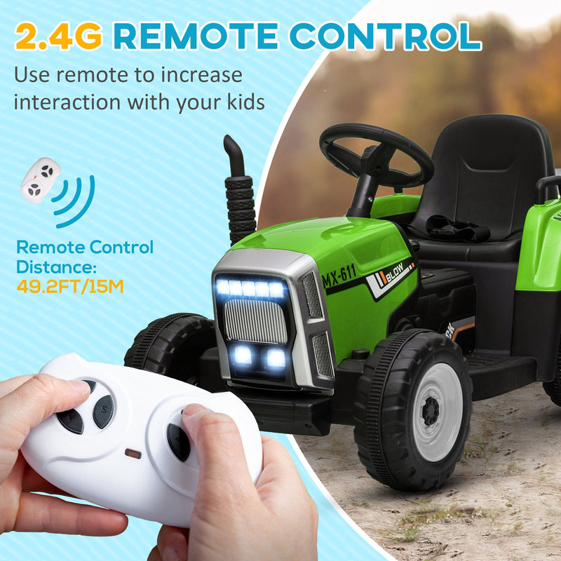 12V Electric Tractor with Trailer and Dual Motors for Kids
