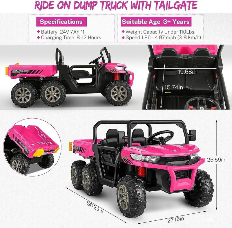 New 2-Seat Dump Truck Ride-On Toy with 24V Battery Power and 6 Wheels for Kids