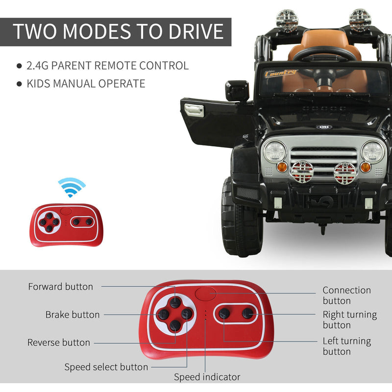 Off-Road Adventure 12V Battery-Powered Jeep Truck for Kids with Remote Control, MP3 Player, and Lights