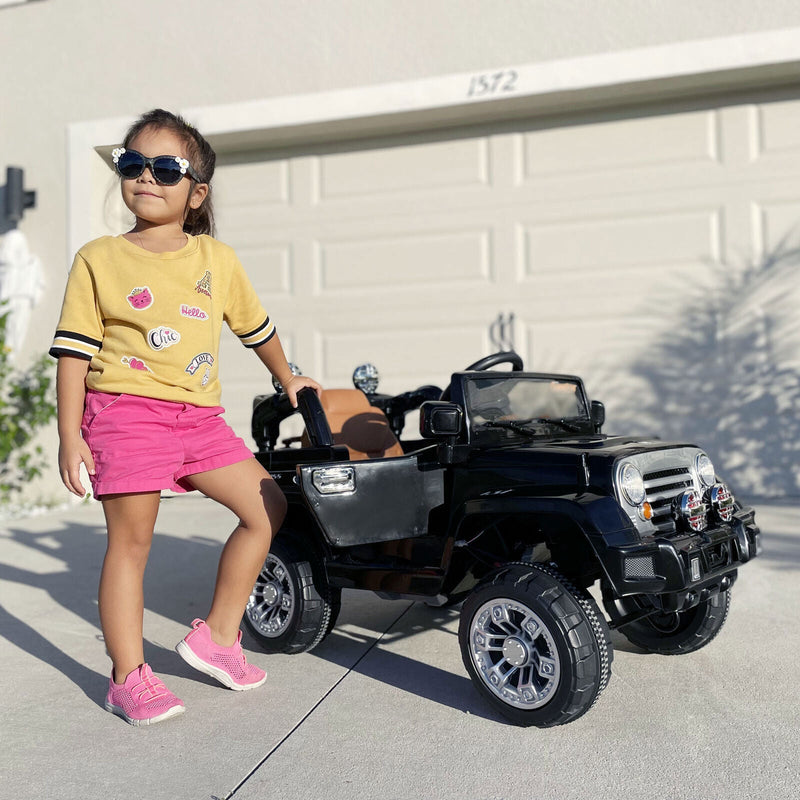 Off-Road Adventure 12V Battery-Powered Jeep Truck for Kids with Remote Control, MP3 Player, and Lights