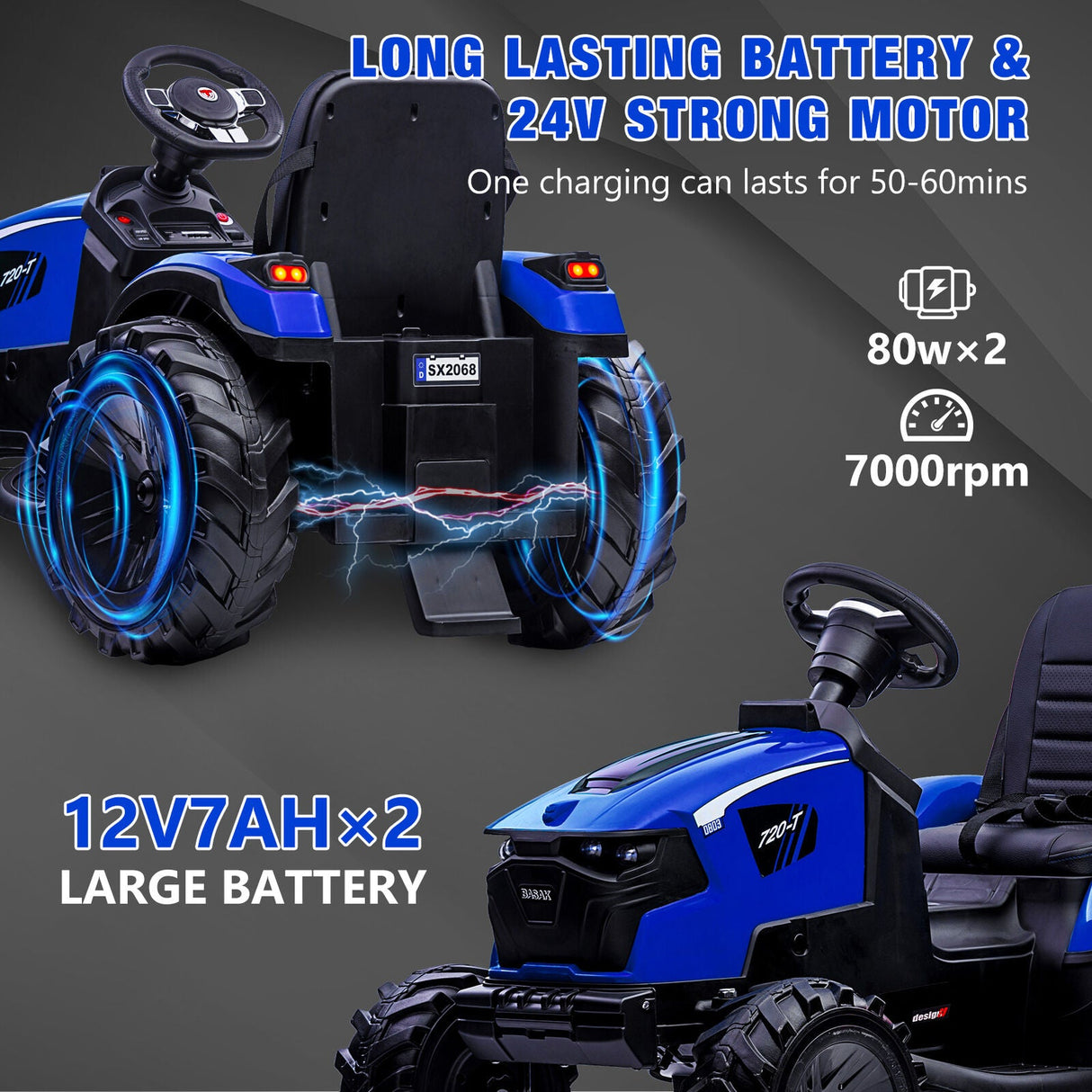 Outdoor Excavator and Bulldozer Ride-On Toy with Trailer and LED Lights for Kids