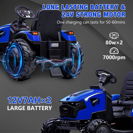Outdoor Excavator and Bulldozer Ride-On Toy with Trailer and LED Lights for Kids