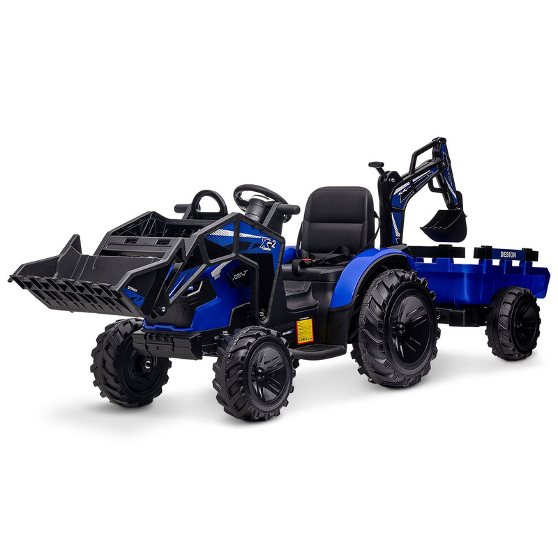 3-in-1 Electric Ride-On Tractor Bulldozer with Trailer and Remote Control for Kids (24V)