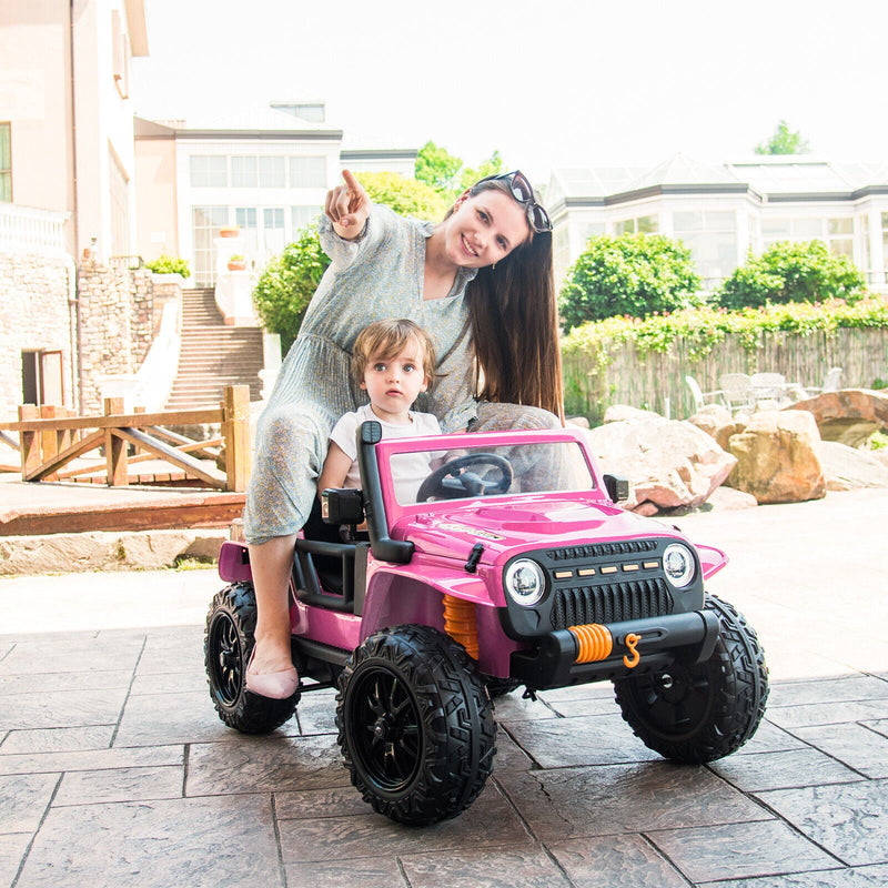 Parent-Child Ride On Truck Car with Remote Control, LED Lights, and Music - Pink (12V 10AH)