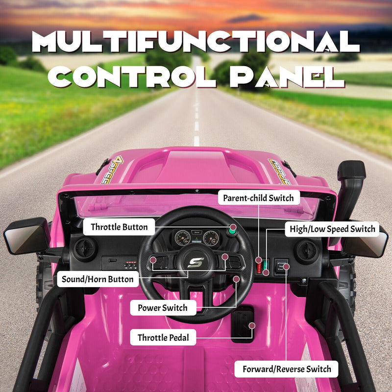 Parent-Child Ride On Truck Car with Remote Control, LED Lights, and Music - Pink (12V 10AH)