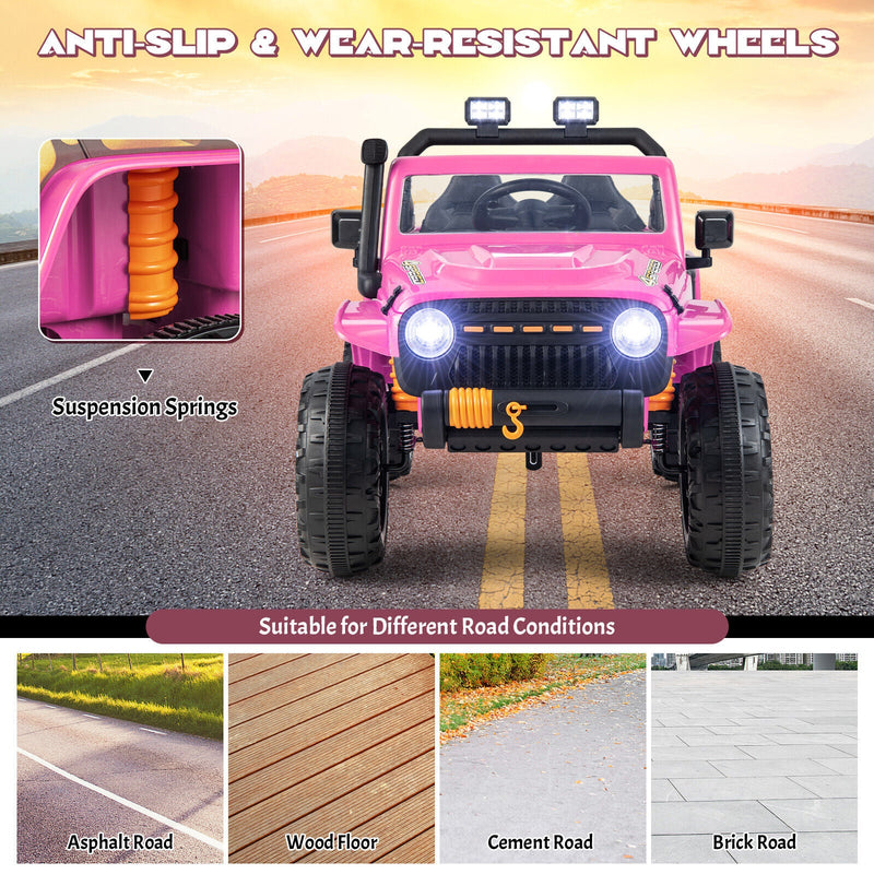 Parent-Child Ride On Truck Car with Remote Control, LED Lights, and Music - Pink (12V 10AH)