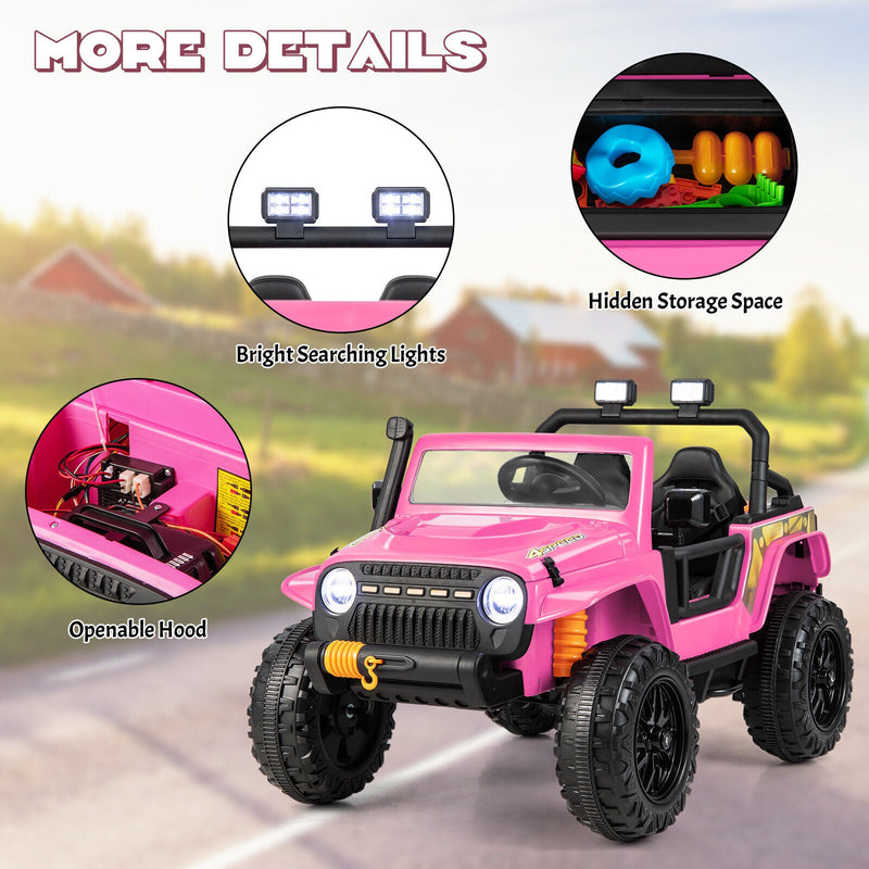 Parent-Child Ride On Truck Car with Remote Control, LED Lights, and Music - Pink (12V 10AH)