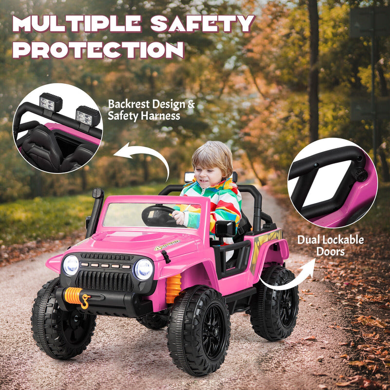 Parent-Child Ride On Truck Car with Remote Control, Music, and LED Lights - 12V 10AH, Pink