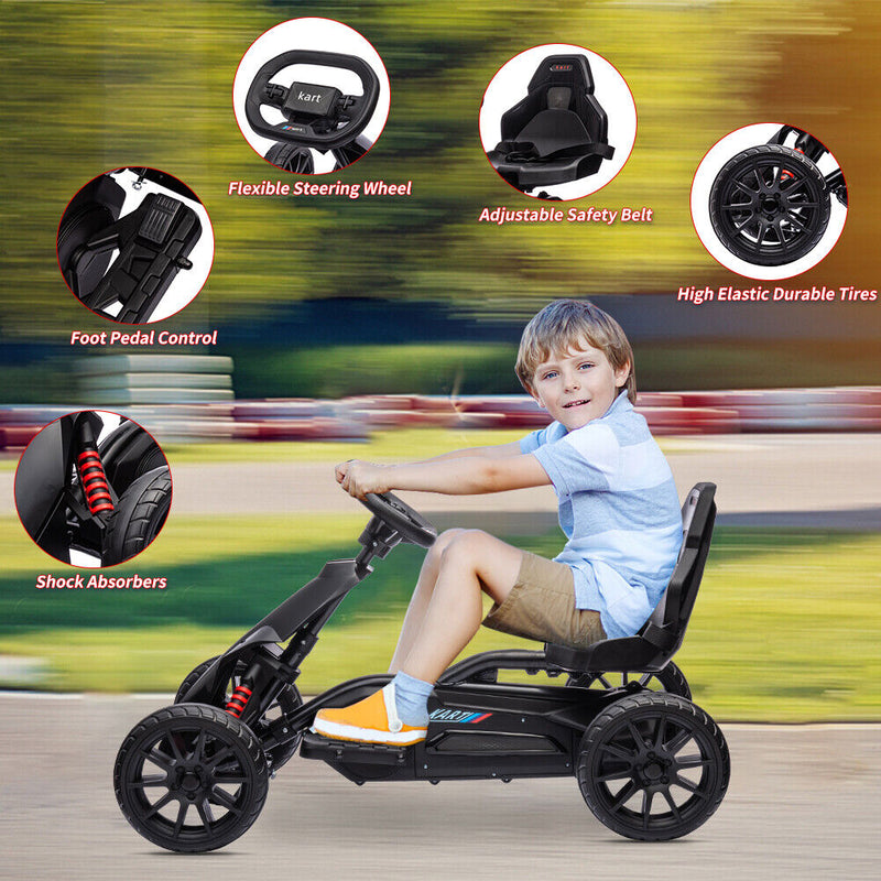 Pedal-Powered Go Kart for Kids with Safety Belt - Outdoor 4-Wheel Racer Toy