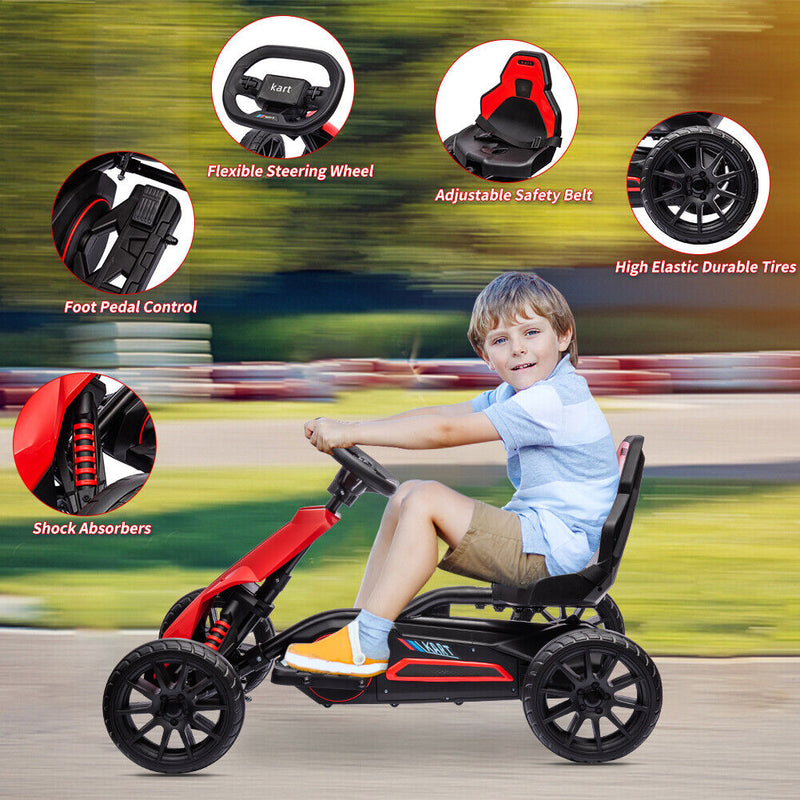 Pedal-Powered Go Kart for Kids with Safety Belt - Outdoor 4-Wheel Racer Toy