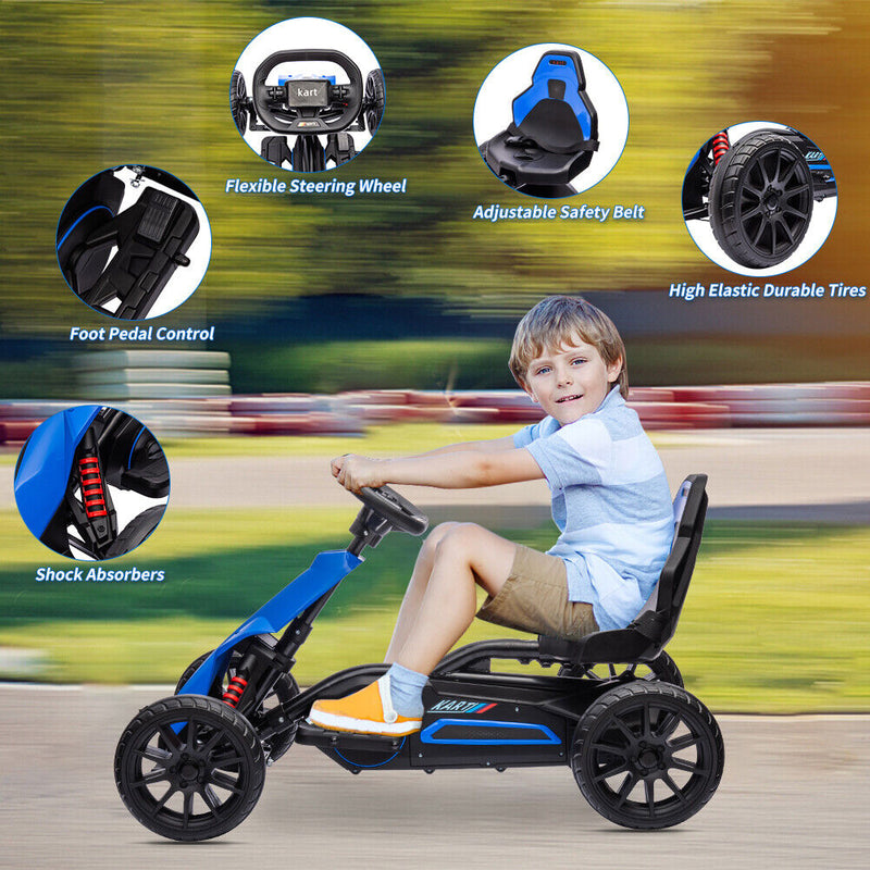 Pedal-Powered Go Kart for Kids with Safety Belt - Outdoor 4-Wheel Racer Toy
