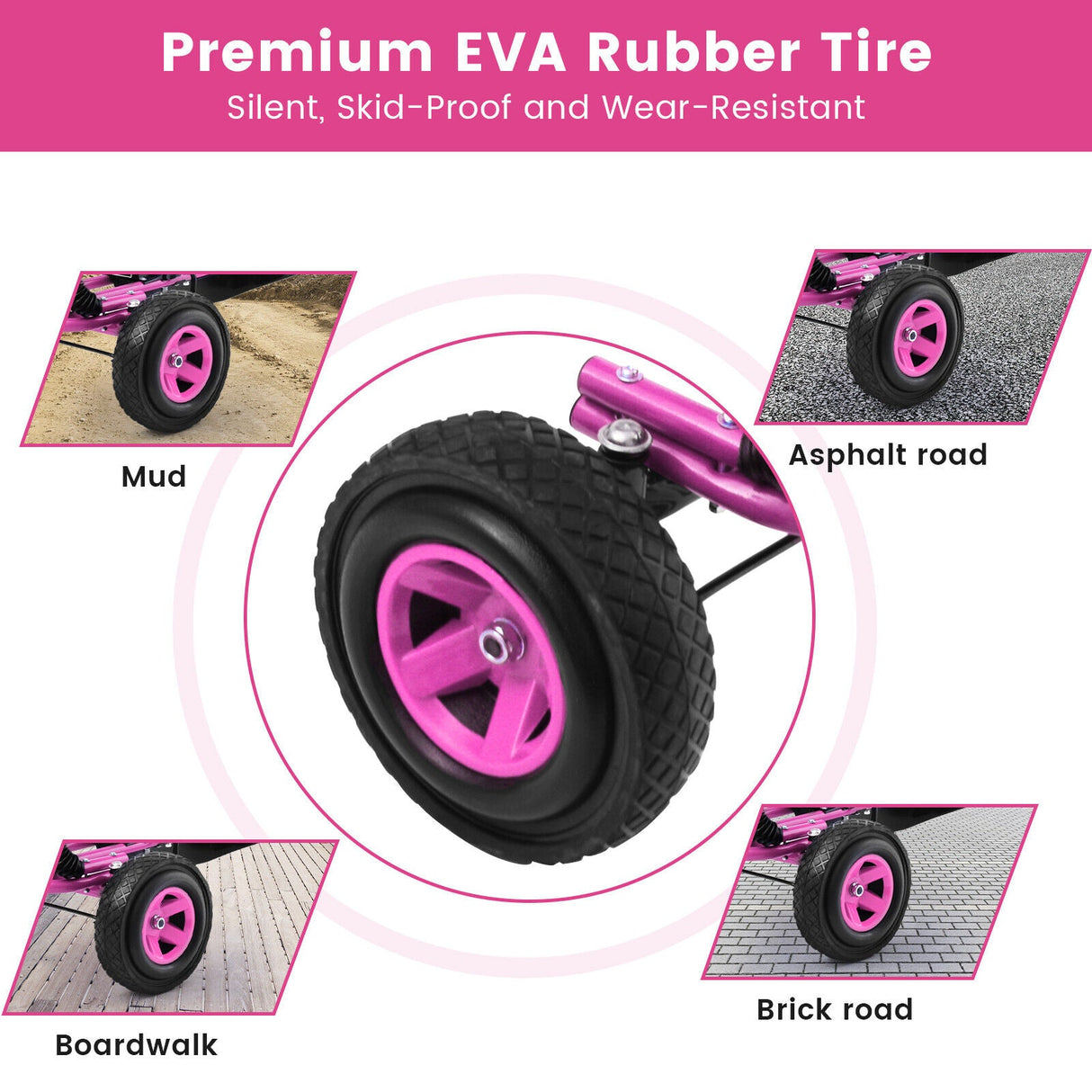 Pedal-Powered Pink Go Kart for Kids with Adjustable Seat - 4 Wheels Ride-On Toy