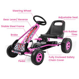 Pedal-Powered Pink Go Kart for Kids with Adjustable Seat - 4 Wheels Ride-On Toy