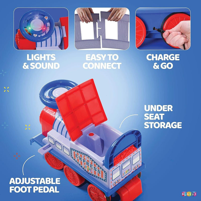 Play22 Electric Ride On Train Set with Tracks - Interactive Toy Train for Kids
