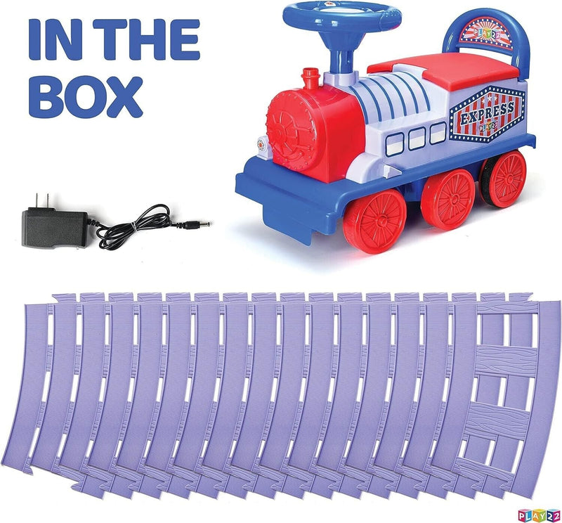 Play22 Electric Ride On Train Set with Tracks - Interactive Toy Train for Kids