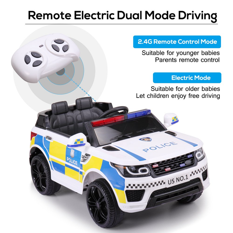 Police Car Electric Ride-On SUV for Kids with Remote Control - 12V Battery Powered Truck Toy