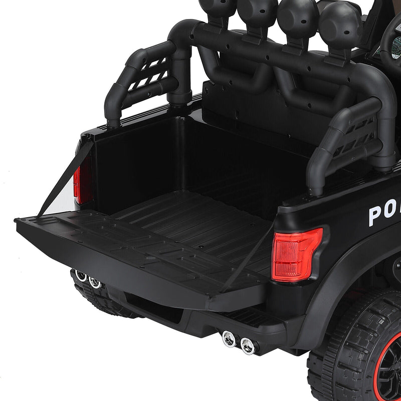 12V Electric Police Pickup Truck for Kids with Megaphone, Siren, and Flashing Lights - Remote Control Included
