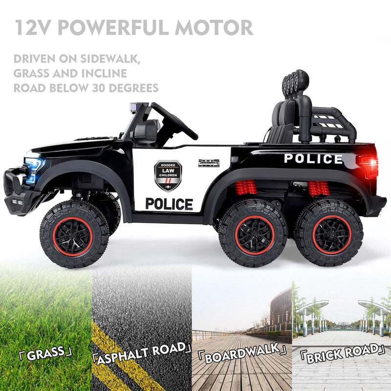 Electric Police Car Ride-On for Kids with 6 Wheels, LED Lights, Intercom, Siren, and Remote Control