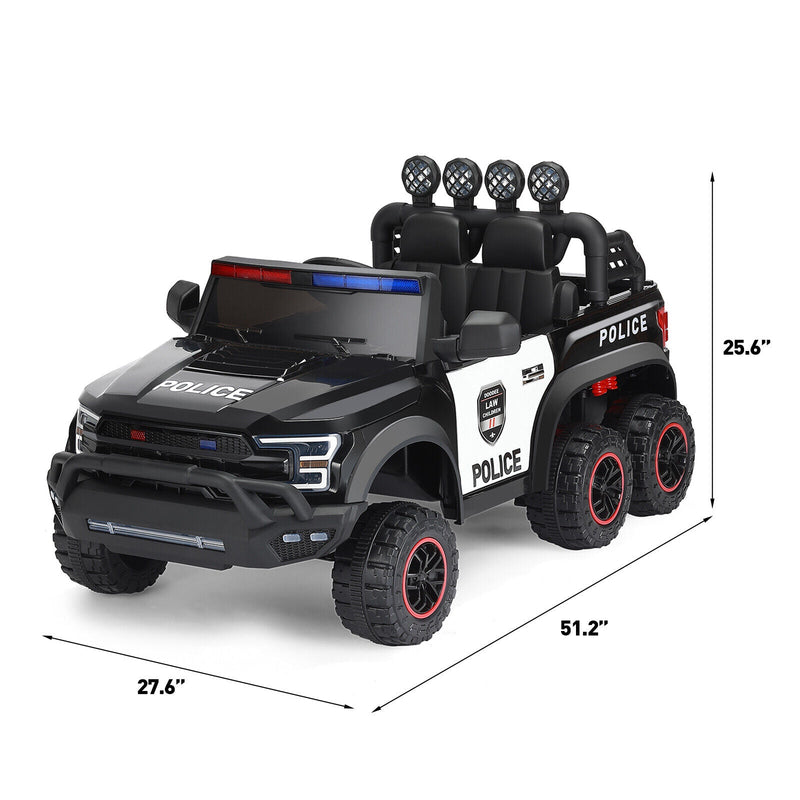 Electric Police Car Ride-On for Kids with 6 Wheels, LED Lights, Intercom, Siren, and Remote Control