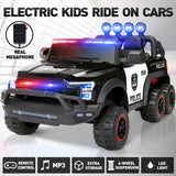 Police Car Truck for Kids with 12V Battery, 6 Wheels, LED Lights, Intercom, Siren, and Remote Control