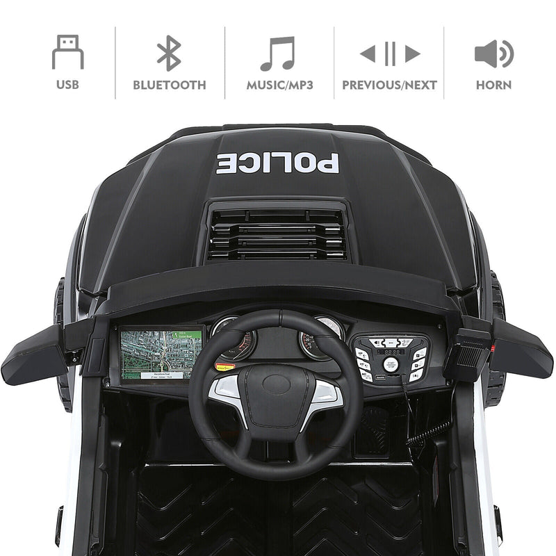 Police Car Truck for Kids with 12V Battery, 6 Wheels, LED Lights, Intercom, Siren, and Remote Control
