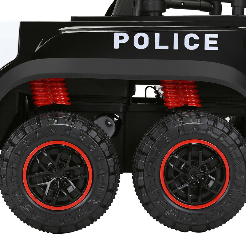 Police Car Truck for Kids with 12V Battery, 6 Wheels, LED Lights, Intercom, Siren, and Remote Control