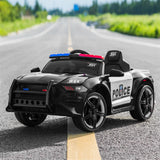 Police Electric Ride On Car for Kids with Remote Control - 12V Battery Powered in Black and White