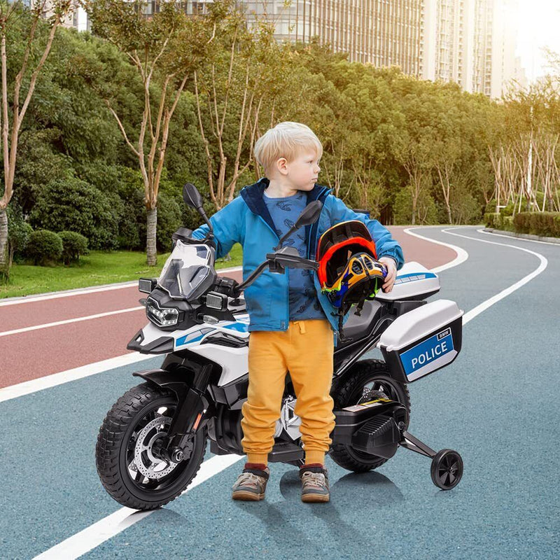 Police Motorcycle 4-Wheel Ride-On for Kids with Headlight and Warning Lights - 12V