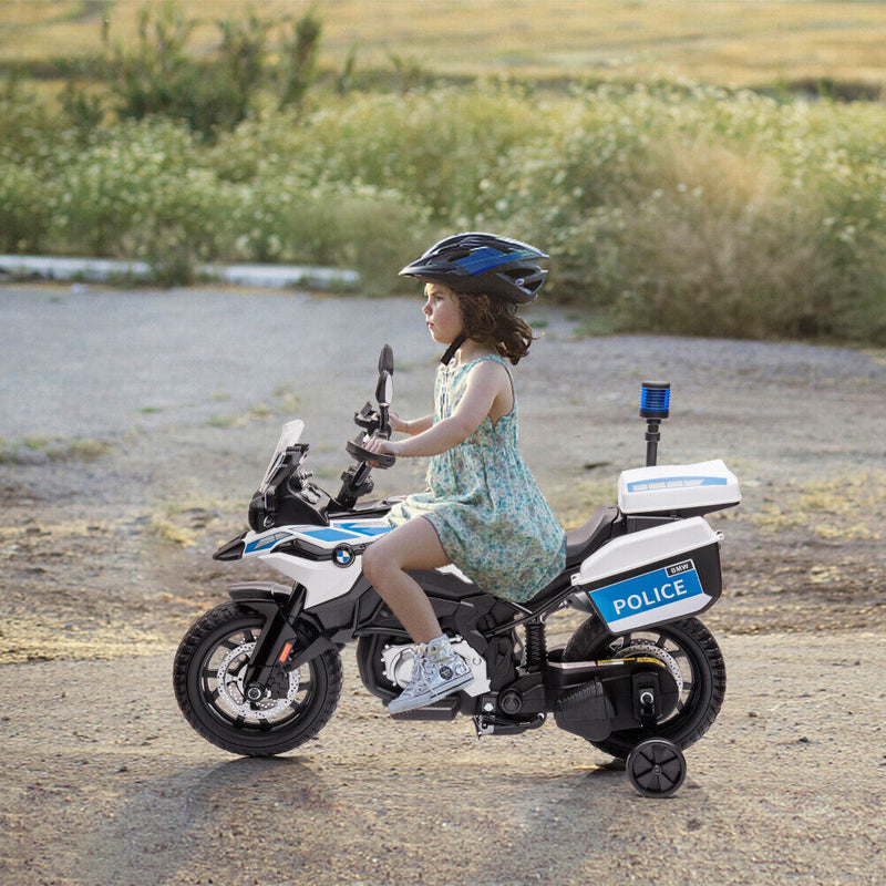 Police Motorcycle 4-Wheel Ride-On for Kids with Headlight and Warning Lights - 12V