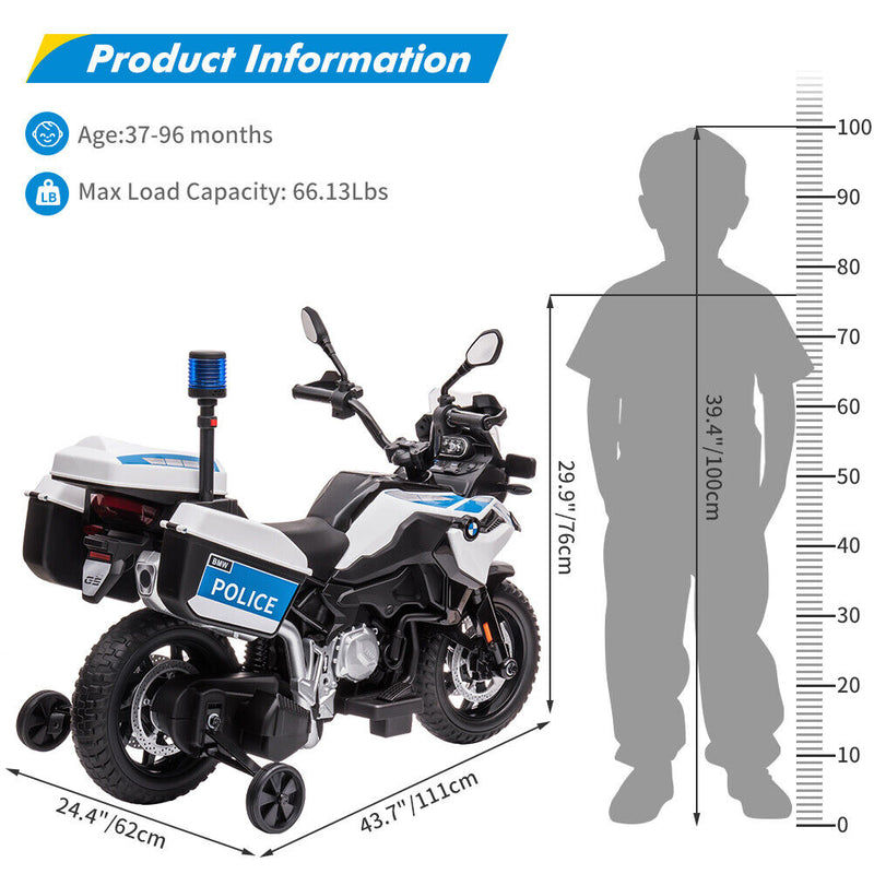 Police Motorcycle 4-Wheel Ride-On for Kids with Headlight and Warning Lights - 12V